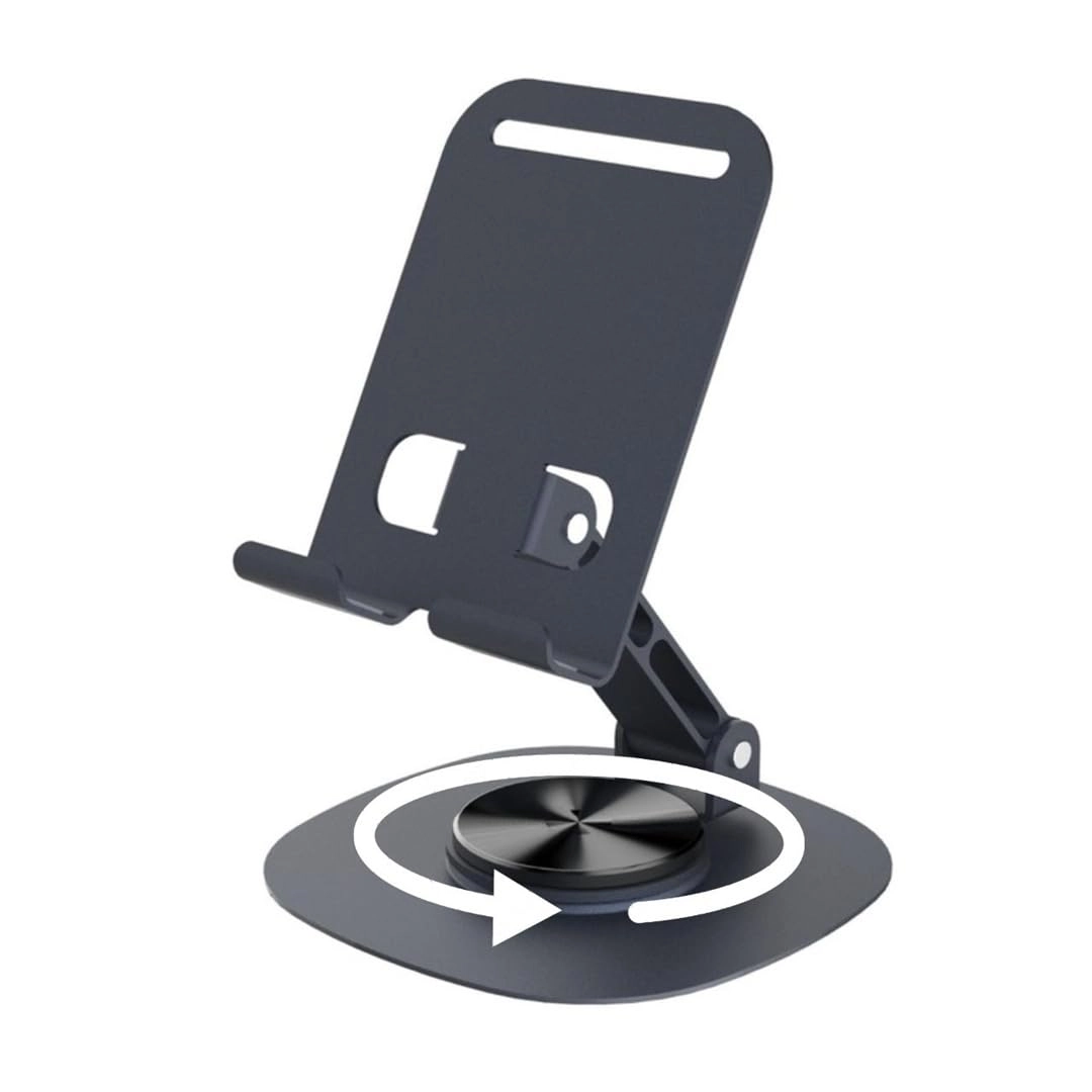 Rotatable 360° Metal Mobile Stand by apixmi com Rotatable 360° Metal Mobile Stand by apixmi com| Angle Adjustable Desk Phone Holder | Sturdy Anti Slip Base | Compatible with iPhone, Samsung, OnePlus, Xiaomi, Oppo, Vivo, Realme & More(Space Grey) - Image 1